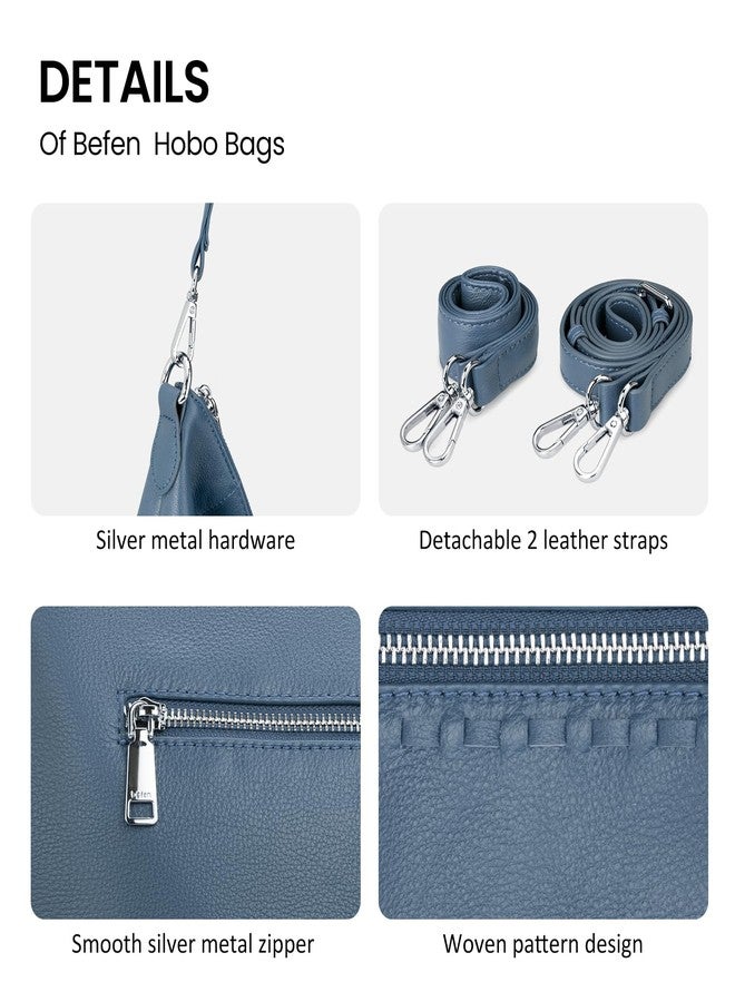 بيفن حقيبة كروسبودي من الجلد الطبيعي للنساء من بيفن، حقيبة يد جلدية ناعمة وخفيفة الوزن مع حزامين قابلين للإزالة، لون أزرق، مقاس واحد - Image 5