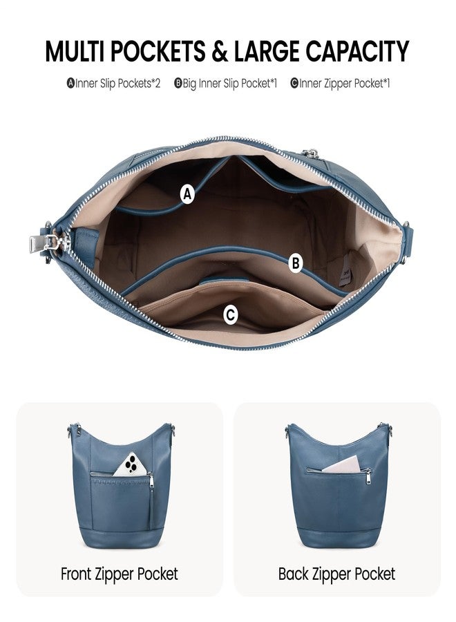 بيفن حقيبة كروسبودي من الجلد الطبيعي للنساء من بيفن، حقيبة يد جلدية ناعمة وخفيفة الوزن مع حزامين قابلين للإزالة، لون أزرق، مقاس واحد - Image 4