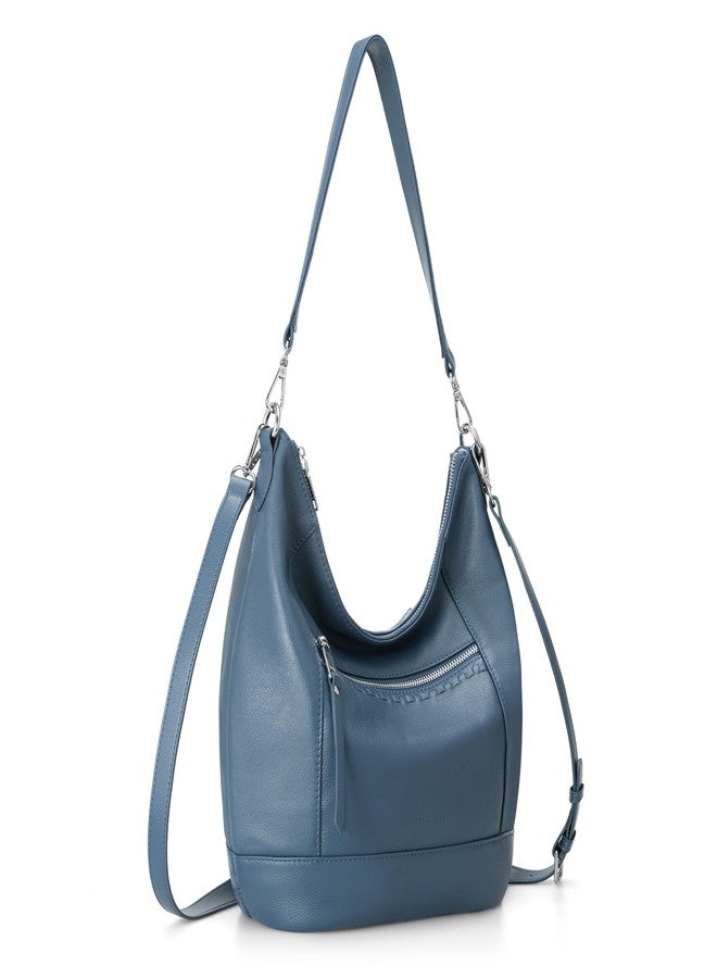 بيفن حقيبة كروسبودي من الجلد الطبيعي للنساء من بيفن، حقيبة يد جلدية ناعمة وخفيفة الوزن مع حزامين قابلين للإزالة، لون أزرق، مقاس واحد - Image 1