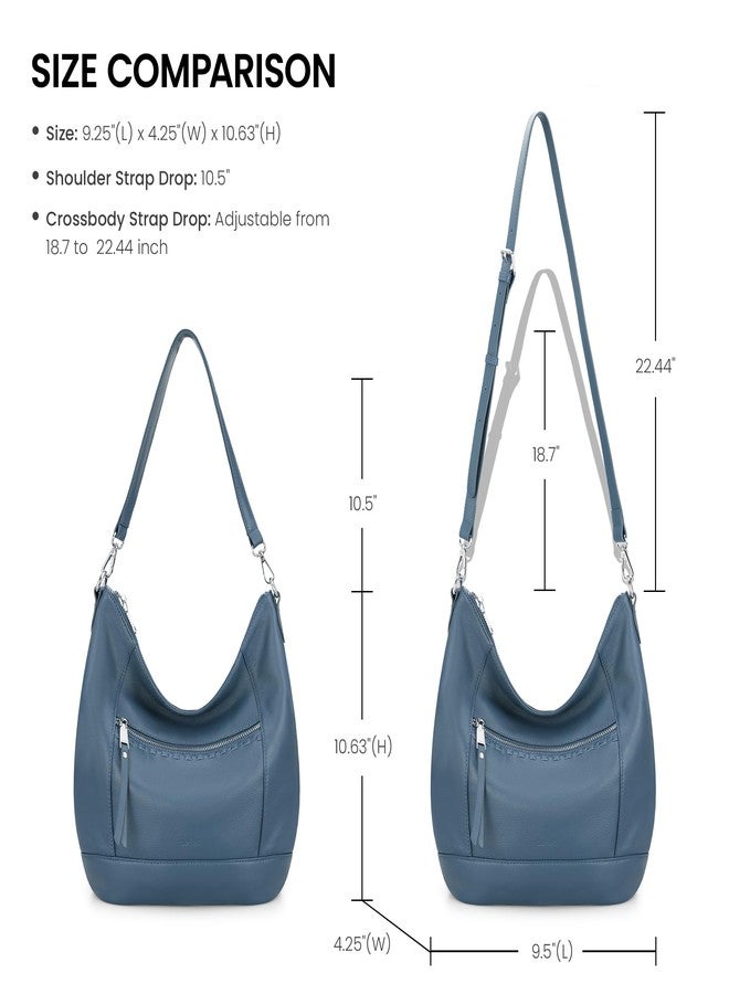 بيفن حقيبة كروسبودي من الجلد الطبيعي للنساء من بيفن، حقيبة يد جلدية ناعمة وخفيفة الوزن مع حزامين قابلين للإزالة، لون أزرق، مقاس واحد - Image 3