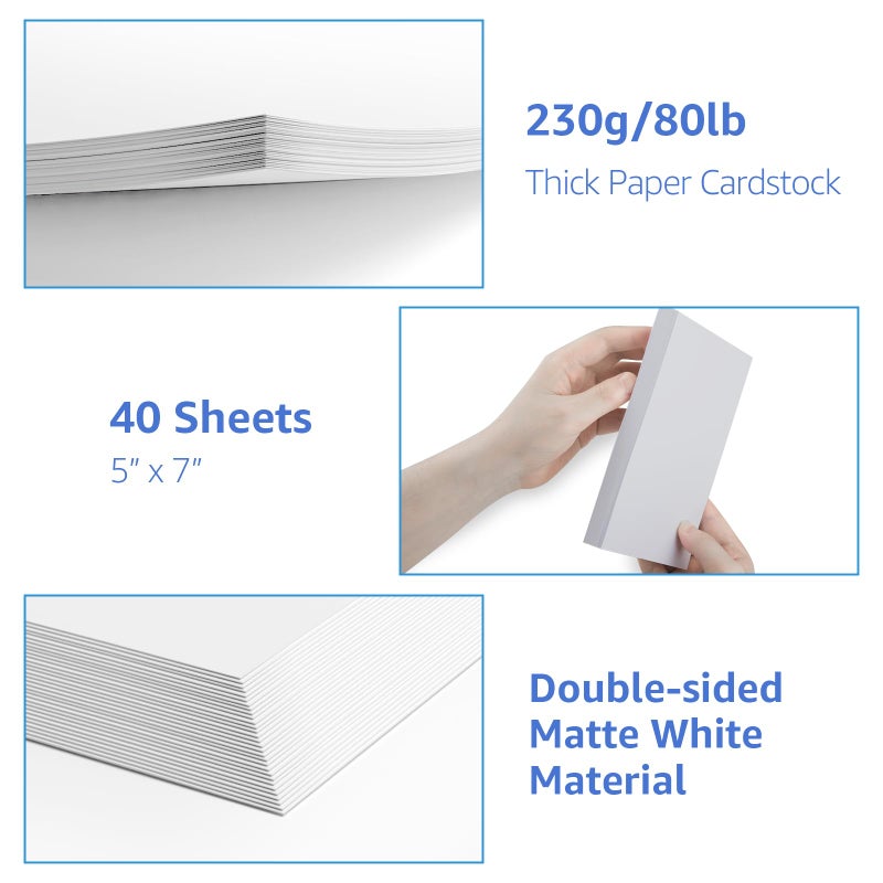CREGEAR 40 Sheets White Cardstock Paper, Cardstock Printer Paper 5 x 7, 80lb/230gsm Card Stock, Heavy Thick Printing Papers, Copy Papers for School Office Supplies,DIY Cards,Art, Tags,Invitations,Postcards - Image 5