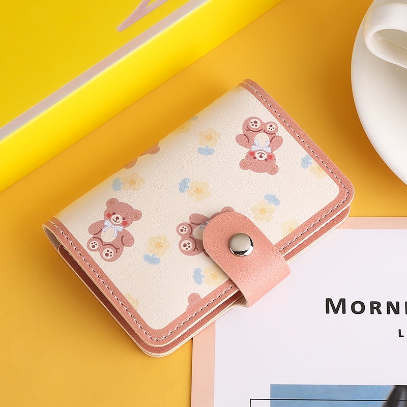 Cute Cartoon Card Holder Fashion Anti-Theft Large Capacity Brown Flower Bear Card 20+2 Driver's License Change