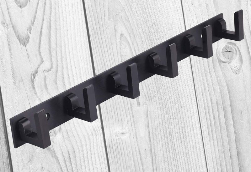 DOCOSS Metal Extra Long 40 cm 6 Pin Wall Hooks Hanger for Hanging Keys, Clothes, Towel - Black - Image 1
