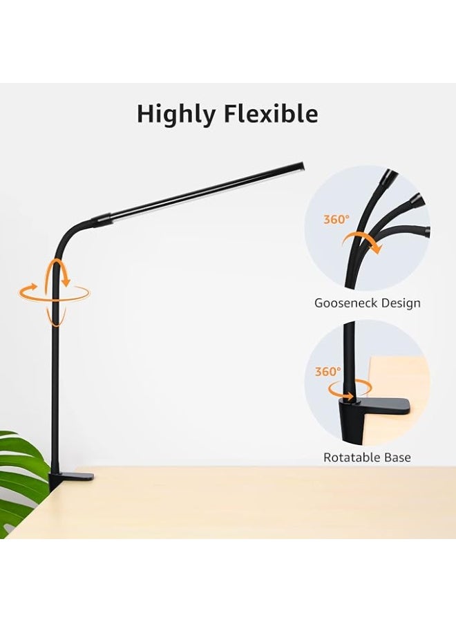 Lepro Desk Lamp Clip on Desk Lamp, for home office, 10 Brightness, 460 lumens, Dimmable USB Clamp Lamp, Adjustable Flexible Gooseneck Table Light for reading, study lamp for students, Black - Image 2