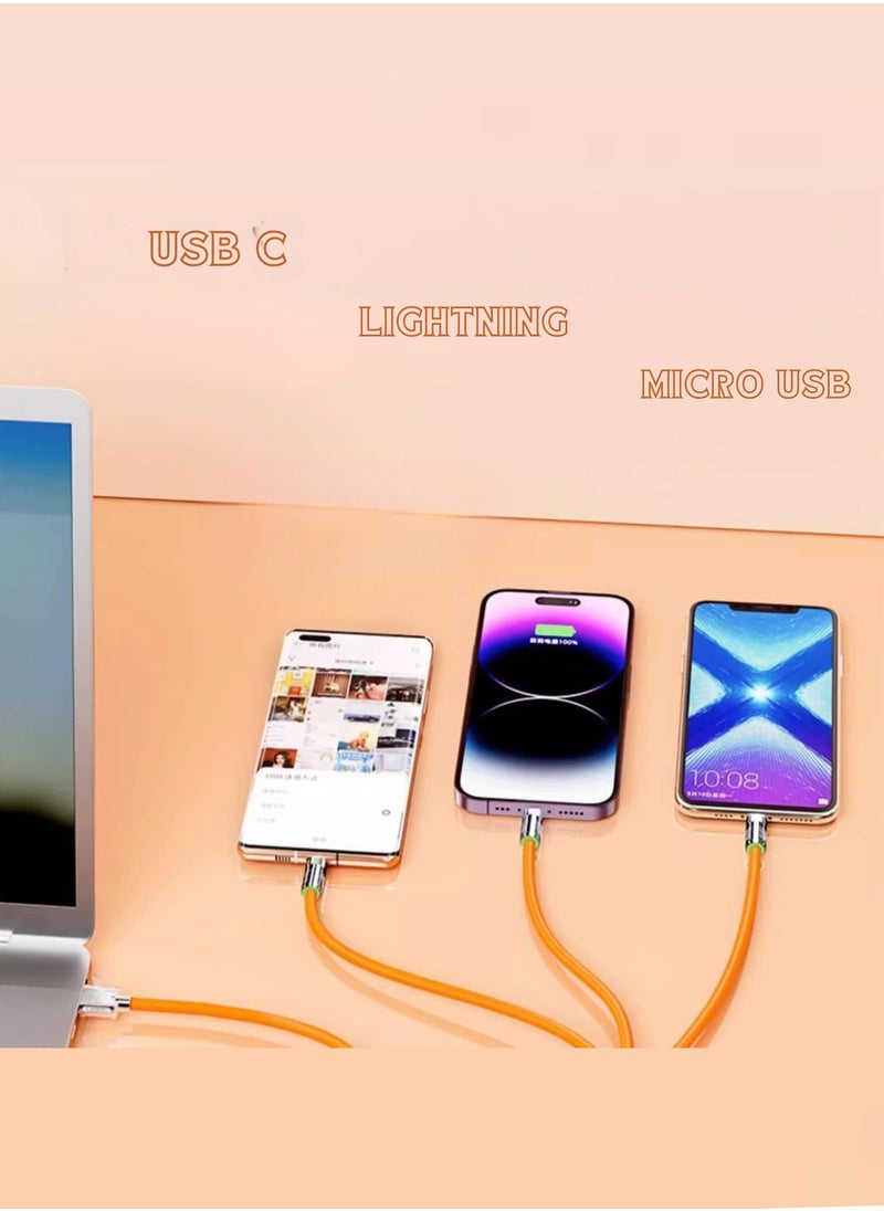 Hoco 120W 6A Fast Charging 3-in-1 Cable | Multi USB Charger Cord | Type-C, Micro USB & Lightning | Universal Compatibility for Phones & Tablets | 1.2m Durable Design  - Image 3