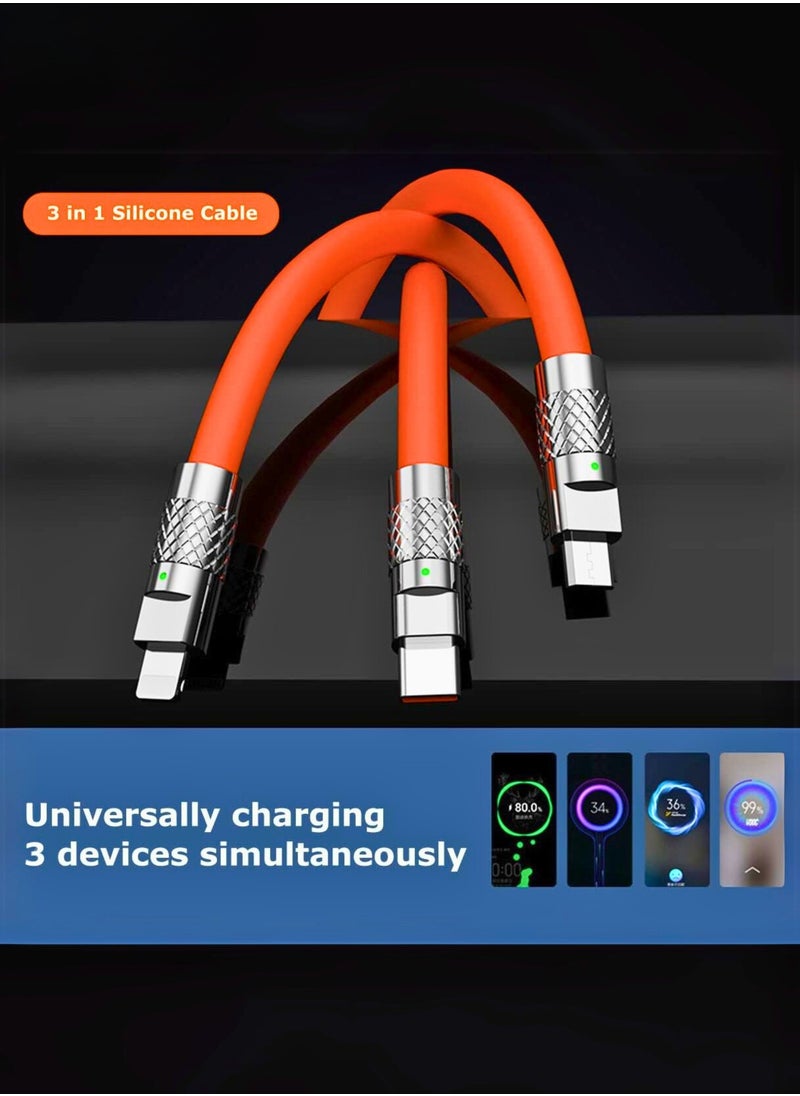 Hoco 120W 6A Fast Charging 3-in-1 Cable | Multi USB Charger Cord | Type-C, Micro USB & Lightning | Universal Compatibility for Phones & Tablets | 1.2m Durable Design  - Image 2