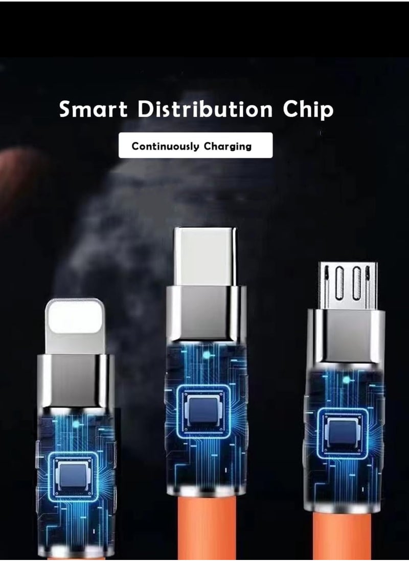 Hoco 120W 6A Fast Charging 3-in-1 Cable | Multi USB Charger Cord | Type-C, Micro USB & Lightning | Universal Compatibility for Phones & Tablets | 1.2m Durable Design  - Image 5