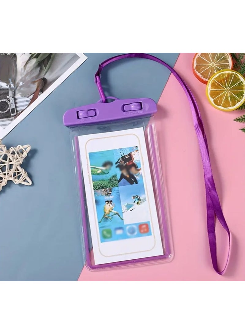 Waterproof Phone Case, Waterproof Airbag Case, Mobile Protection Case for Swimming Pool, iPhone Case Protects from Water, Swimming Phone Case, 1 Case to Protect Phone During Swimming, Sea, Water Parks, and Diving, High-Quality Bag for Waterproof Phone Protection, Case Allows Phone Usage Underwater, Waterproof Case, iPhone Waterproof Protective Cover, Water Protection Case Suitable for Phones like iPhone, Android, Samsung, Huawei, Waterproof Case for Smart Devices - Purple Violet Color.  - Image 1