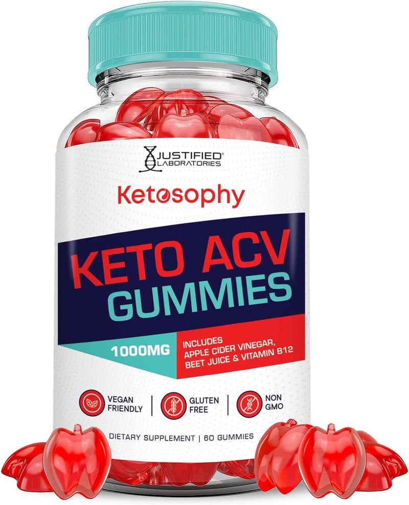 Justified Laboratories جستيفيد لابوراتوريز كيتوسوفي كيتو ACV جوميز تركيبة متقدمة 1000 ملغ كيتوسوفي كيتو جوميز خل التفاح مصنوعة من مسحوق عصير الرمان والبنجر B12 نباتي غير معدل وراثيًا 60 جوميز - Image 1