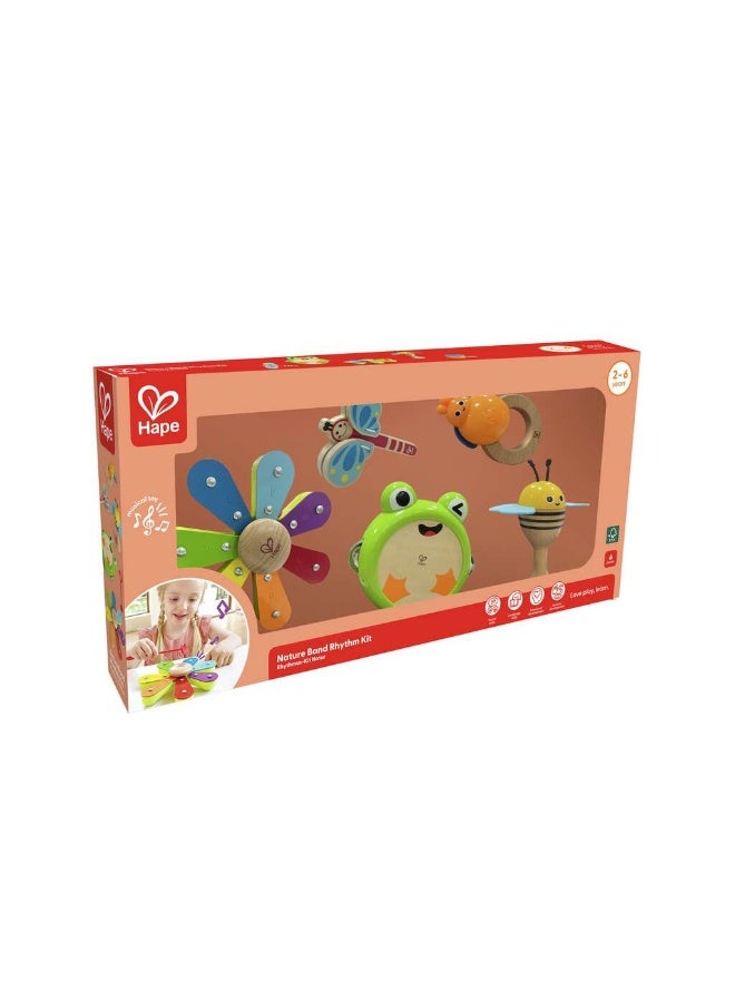 Hape Nature Band Rhythm Kit Musical Wooden Toy Set, Toddler & Pre school Educational Kids Music Toys, Sensory Toys, Promote Fine Motor Skills, Includes 5 Instruments Castanet, Maraca, Bell, Xylophone & Tambourine, FSC Toys - Image 5