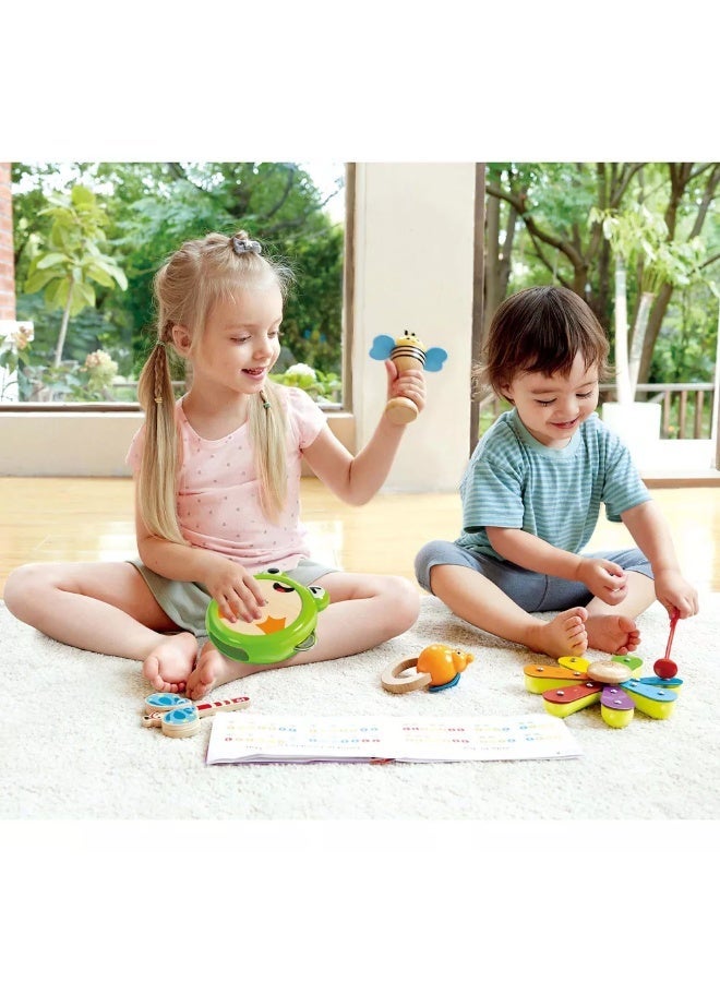 Hape Nature Band Rhythm Kit Musical Wooden Toy Set, Toddler & Pre school Educational Kids Music Toys, Sensory Toys, Promote Fine Motor Skills, Includes 5 Instruments Castanet, Maraca, Bell, Xylophone & Tambourine, FSC Toys - Image 4