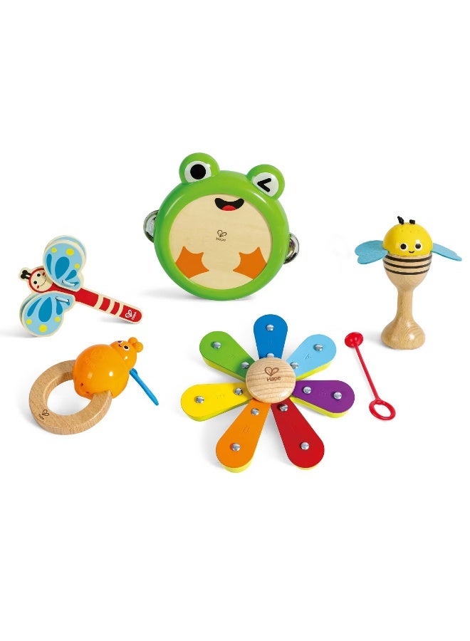 Hape Nature Band Rhythm Kit Musical Wooden Toy Set, Toddler & Pre school Educational Kids Music Toys, Sensory Toys, Promote Fine Motor Skills, Includes 5 Instruments Castanet, Maraca, Bell, Xylophone & Tambourine, FSC Toys - Image 1