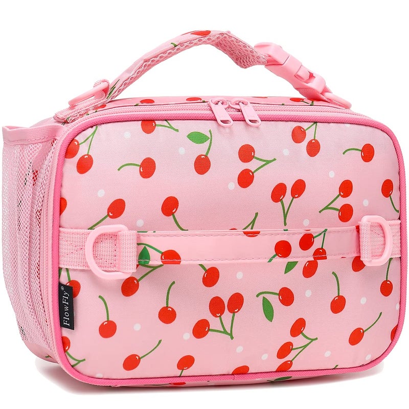 FlowFly Kids Lunch Bag Durable Insulated School Lunch Box with Shoulder Strap and Bottle Holder Waterresistant Thermal Small Lunch Cooler Tote for Teen Boys GirlsCherry