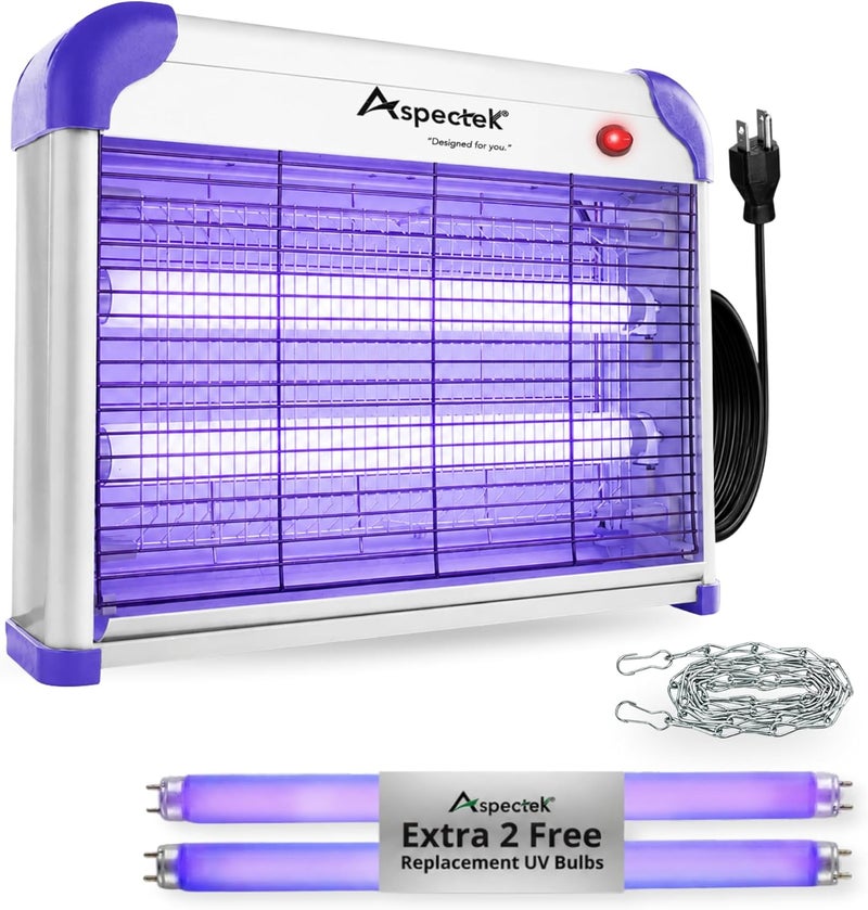 ASPECTEK Purple Electric Insect Killer, 2800V Mosquito Lamp with 20W UV Lamp. Kills Mosquitoes, Moths, Flies. Comes with 2 Replacement Bulbs, ideal for Household - Image 1