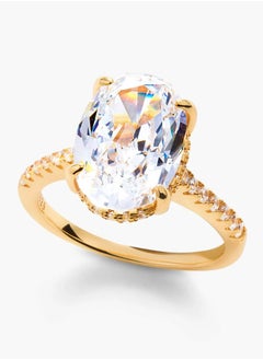 LAVEEN JEWELLERY 18k Gold and Rhodium Plated Ring | Classic crushed ice oval cut half pavé solitaire ring | 925 Sterling Silver with 5A Cubic Zirconia Gemstone | Women Jewelry & Accessories  - Image 1