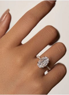 LAVEEN JEWELLERY 18k Gold and Rhodium Plated Ring | Classic crushed ice oval cut half pavé solitaire ring | 925 Sterling Silver with 5A Cubic Zirconia Gemstone | Women Jewelry & Accessories  - Image 4