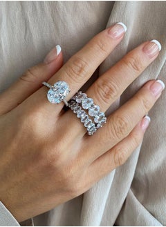 LAVEEN JEWELLERY 18k Gold and Rhodium Plated Ring | Classic crushed ice oval cut half pavé solitaire ring | 925 Sterling Silver with 5A Cubic Zirconia Gemstone | Women Jewelry & Accessories  - Image 5