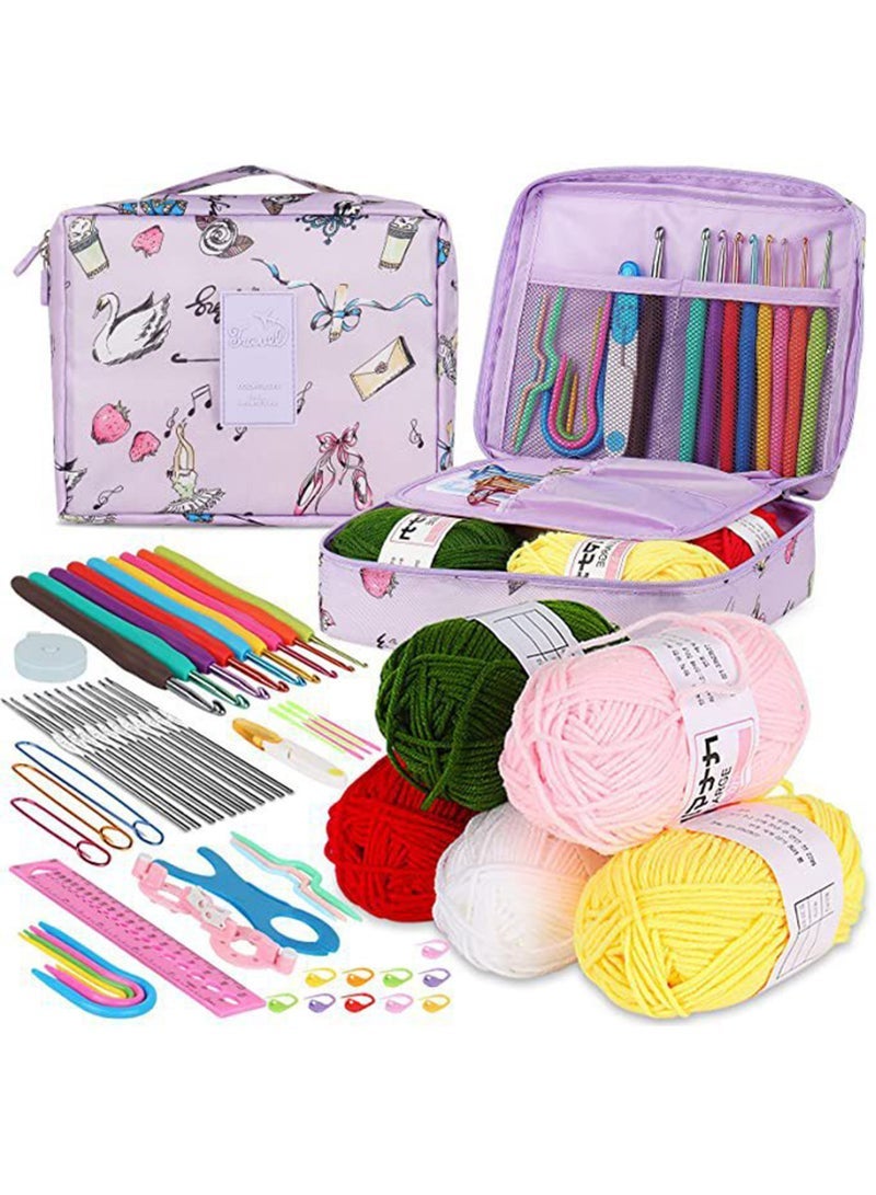 Captaintech Beginners Adults/Kids Complete Crochet Set, Yarn Crochet Instruction Crochet Hook Storage Case Knitting & Crochet Supplies Ideal Crochet Gift, Crocheter Beginner (Purple) - Image 1