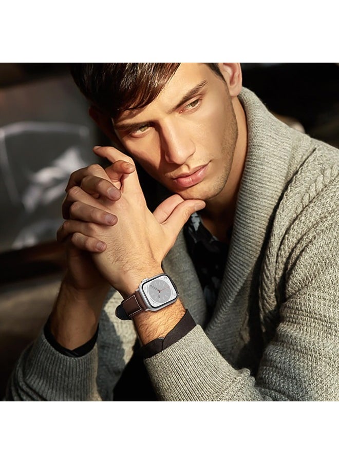 Mazuboho - Vintage Genuine Leather Band Compatible with Apple Watch Band 44mm 45mm 49mm 42mm 38mm 40mm 41mm, Breathable Leather iWatch Band with Classic Buckle for Apple Watch Series 8 7 6 5 4 3 2 1, SE, Ultra - Image 1
