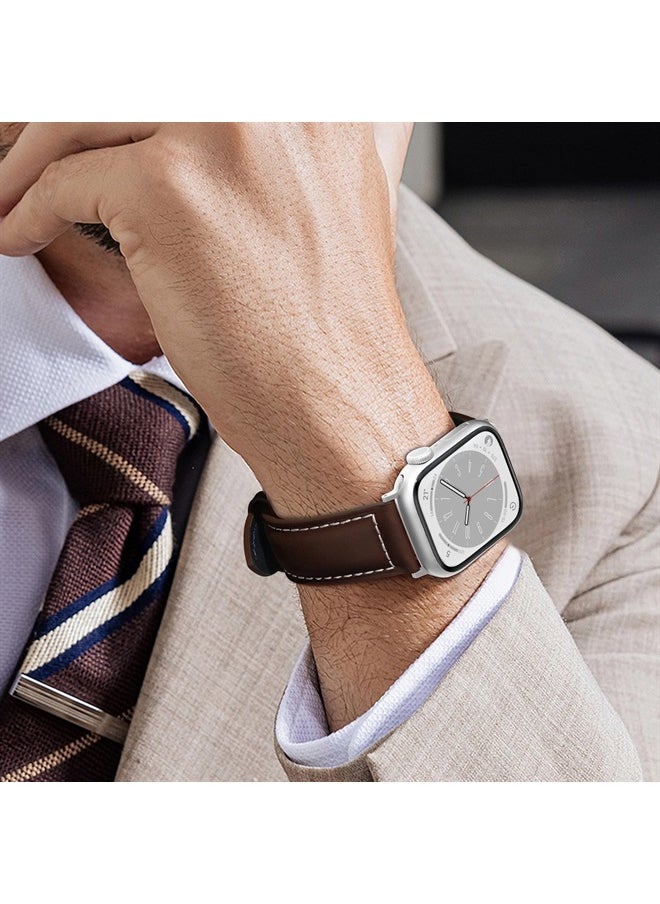 Mazuboho - Vintage Genuine Leather Band Compatible with Apple Watch Band 44mm 45mm 49mm 42mm 38mm 40mm 41mm, Breathable Leather iWatch Band with Classic Buckle for Apple Watch Series 8 7 6 5 4 3 2 1, SE, Ultra - Image 1