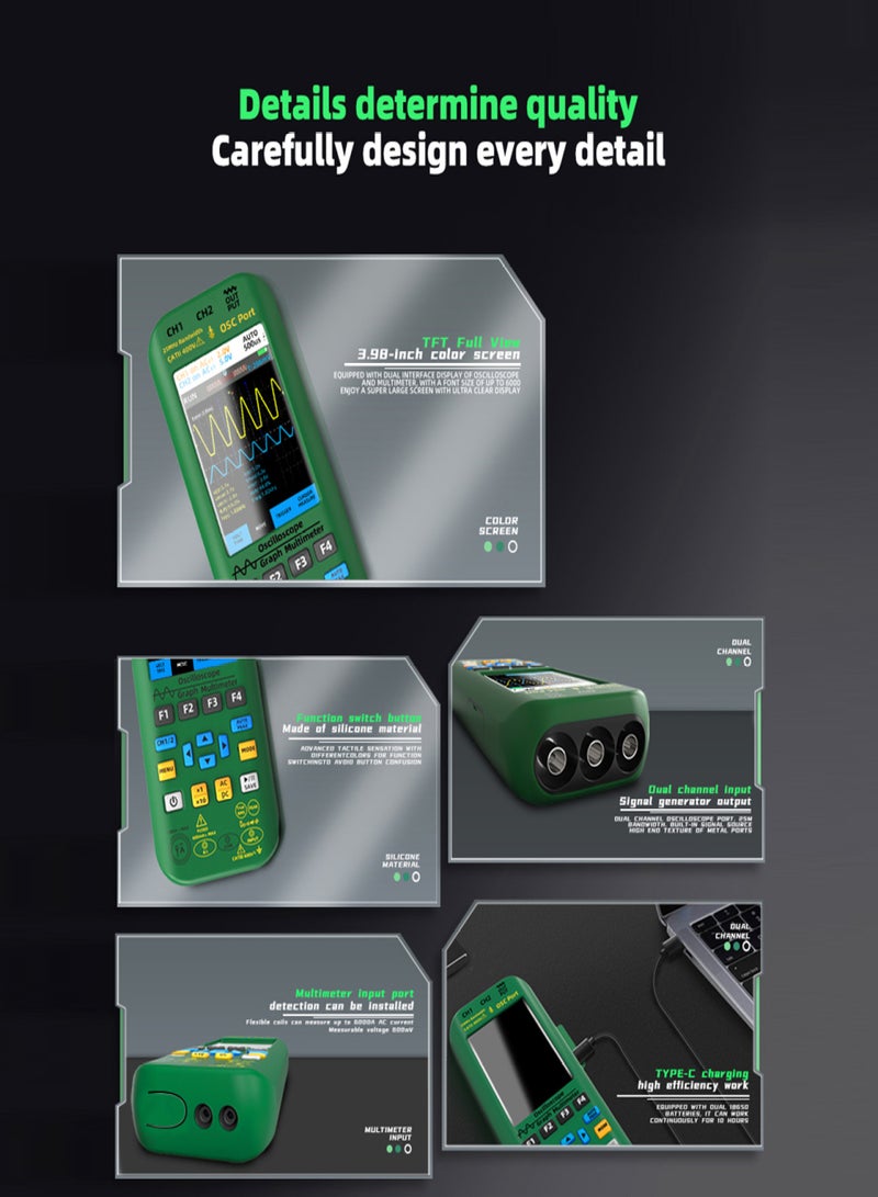 BSIDE 3in1 Handheld Graph Multimeter Oscilloscope Signal Source 3.98-inch TFT IPS Display Voltage Current Capacitance Frequency Resistance Continuity Diode Tester 25Mhz Bandwidth 250MSa/s Sampling - Image 3