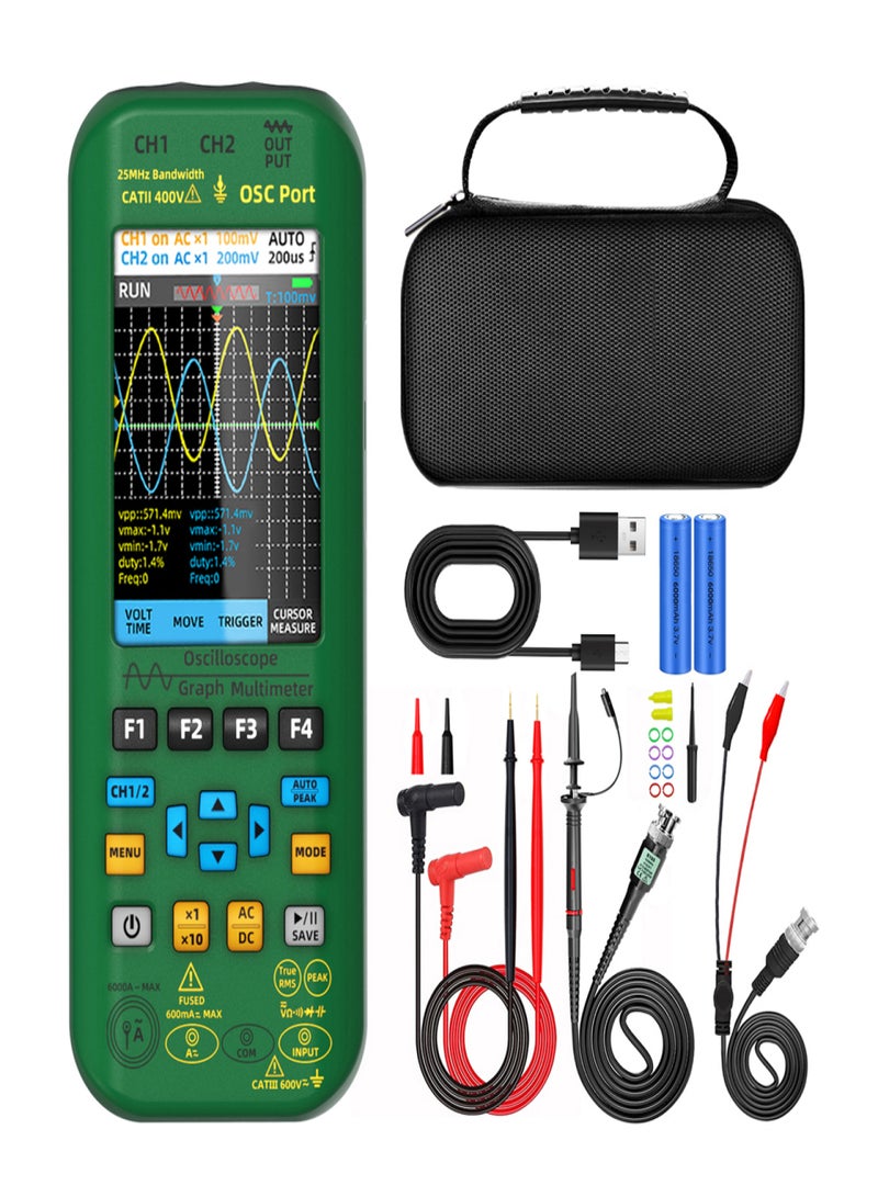 BSIDE 3in1 Handheld Graph Multimeter Oscilloscope Signal Source 3.98-inch TFT IPS Display Voltage Current Capacitance Frequency Resistance Continuity Diode Tester 25Mhz Bandwidth 250MSa/s Sampling - Image 1