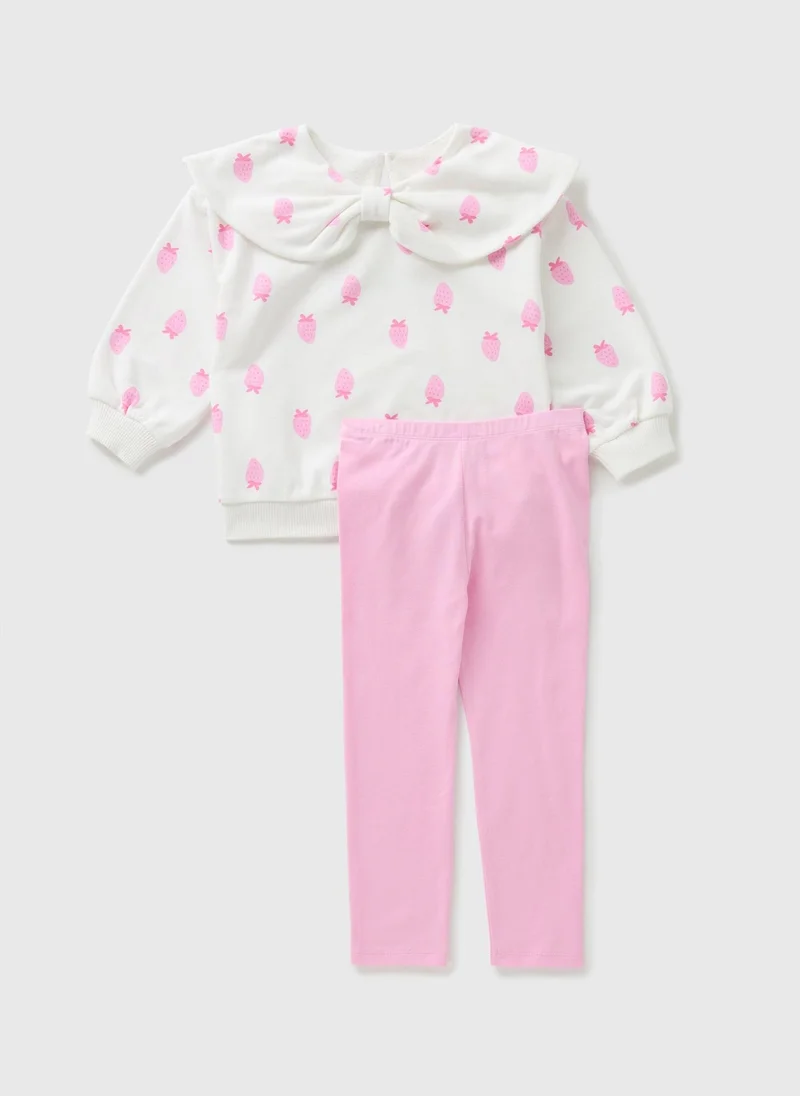 Matalan Girls Pink Strawberry Bow Collar Sweatshirt & Legging Set