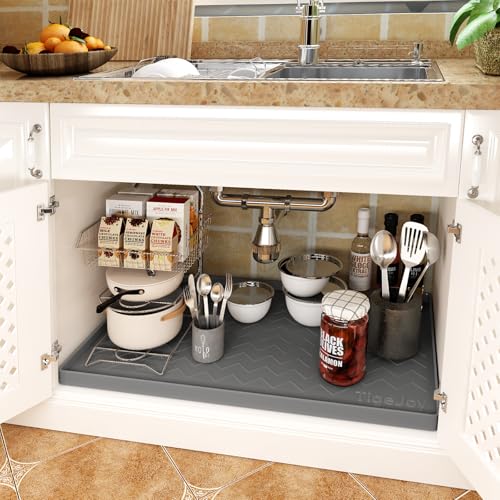 TigeJoy 28 x 22 Under Sink Mats for Kitchen Waterproof LeakProof Silicone Mat Sink Protector and Cabinet Liner Kitchen Essentials Organizer and Storage Boot or Shoe Tray Pet Feeding Mat - Image 3