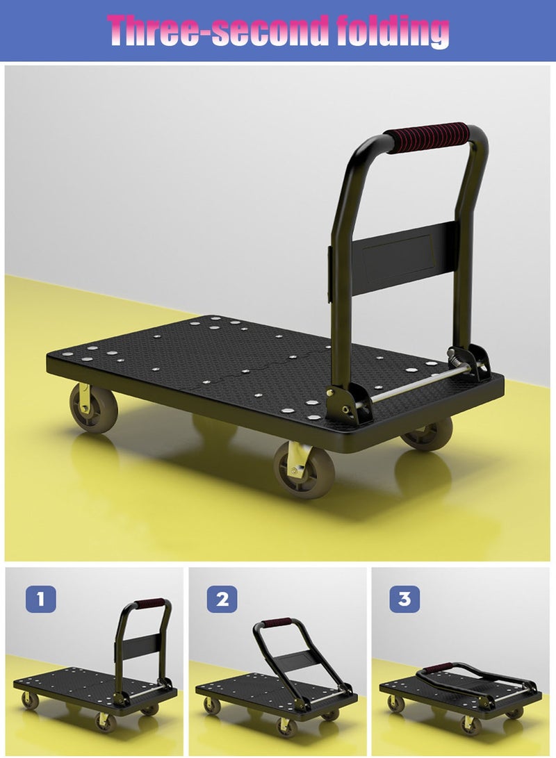 CUBEXELL Foldable Platform Trolley,Heavy Carry Cart Dolly, Bearing 330kg, Silent Wheel, Foldable Push Hand Cart for Loading and Storage,Pulling Moving Goods Cartons（Large 72 * 48cm） (Black) - Image 4