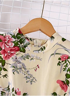 Generic Kids Dress 5-12 Years Girls Floral Print Dress Ruffled Cap Sleeve Chiffon Dress Summer Girls Beige Color Elegant Vintage style Dress  - Image 3