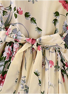 Generic Kids Dress 5-12 Years Girls Floral Print Dress Ruffled Cap Sleeve Chiffon Dress Summer Girls Beige Color Elegant Vintage style Dress  - Image 4