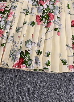 Generic Kids Dress 5-12 Years Girls Floral Print Dress Ruffled Cap Sleeve Chiffon Dress Summer Girls Beige Color Elegant Vintage style Dress  - Image 5