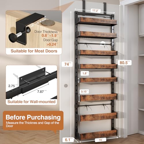 DAOTENGQL 8Tier Over The Door Pantry Organizer HeavyDuty Metal Wall Mount or Hanging Spice Rack behind the door storage Shelves with Adjustable Basket Back of Door Organizer for Kitchen Cabinet and Closet - Image 3