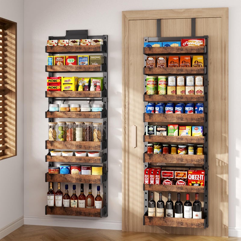DAOTENGQL 8Tier Over The Door Pantry Organizer HeavyDuty Metal Wall Mount or Hanging Spice Rack behind the door storage Shelves with Adjustable Basket Back of Door Organizer for Kitchen Cabinet and Closet - Image 2
