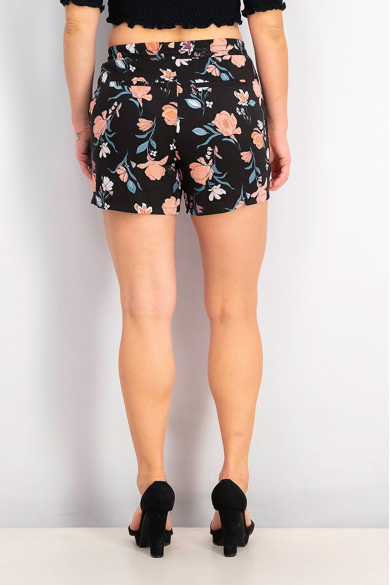 EDC Women Floral Print Drawstring Shorts, Black - Image 3