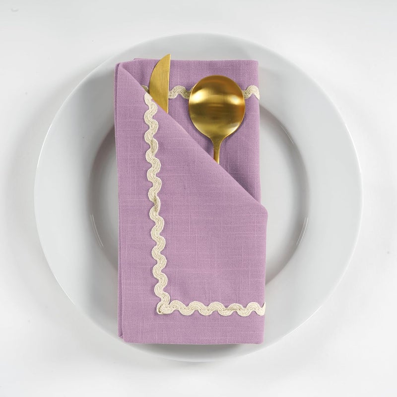 ZOMI Set of 6 Dinner Cloth Napkins High GSM 100 Cotton 18x18 Scallop RIC Rac Lace Washable Reusable Absorbent for Daily Use Weddings Xmas  Restaurants Lavender - Image 1