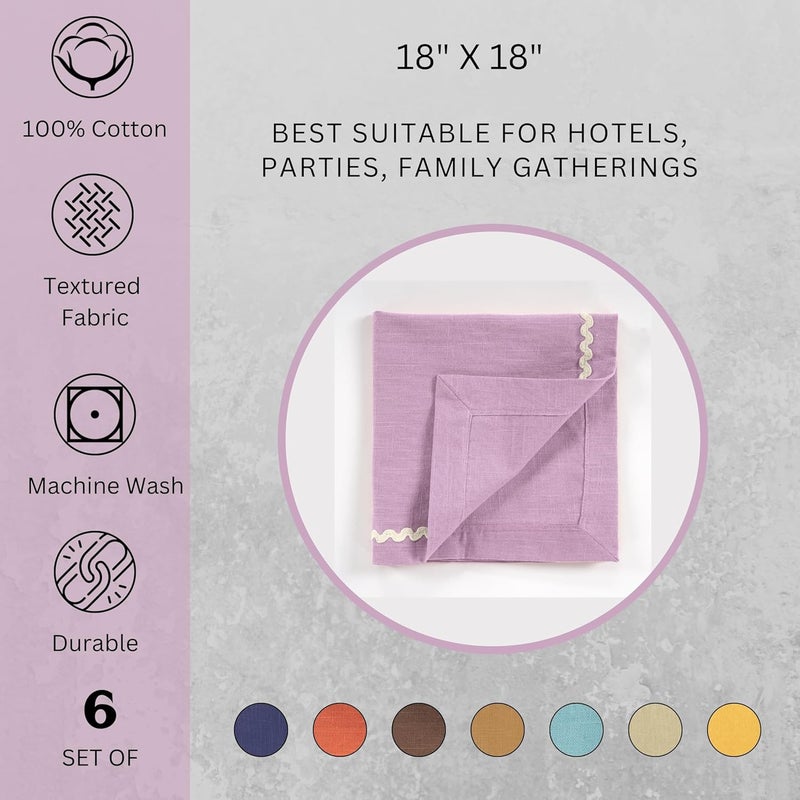 ZOMI Set of 6 Dinner Cloth Napkins High GSM 100 Cotton 18x18 Scallop RIC Rac Lace Washable Reusable Absorbent for Daily Use Weddings Xmas  Restaurants Lavender - Image 5