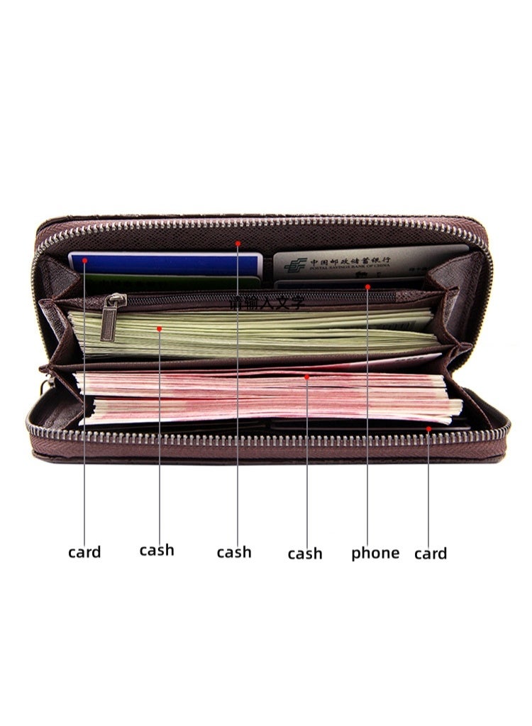 محافظ طويلة أنيقة من الجلد الطبيعي للرجال، محفظة بسحاب مخصصة، دفتر شيكات، حامل بطاقات ائتمان، محفظة كبيرة عتيقة - Image 2
