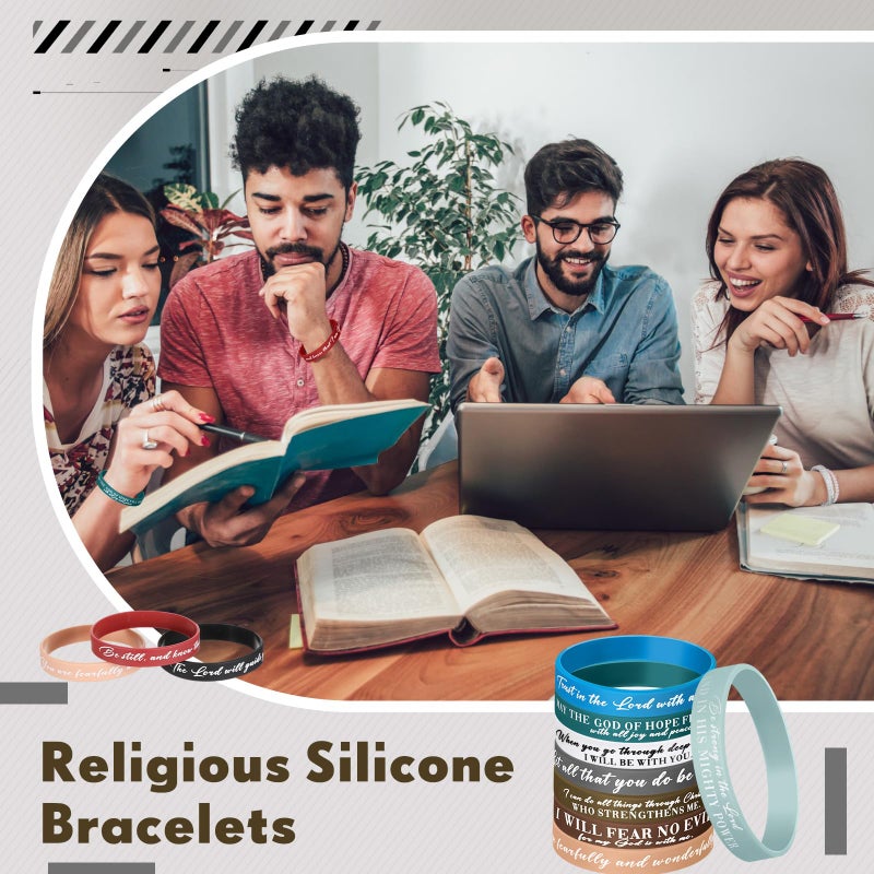 Ecation 48 Pcs Bible Verses Bracelets Bulk Scripture Silicone Wristbands Inspirational Motivational Quote Rubber Wristbands Christian Bracelets for Women Men Easter Party Favors (Classic Color) - Image 5