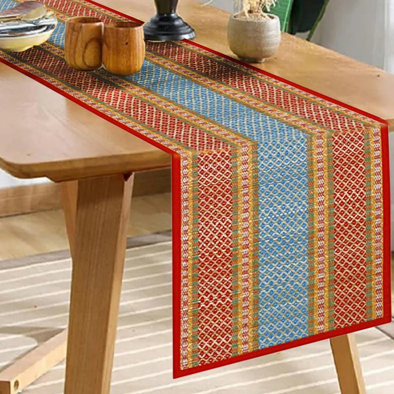KalaTree Table Runner for 6 Seater Dining Table Centre Table 60 inch Handmade Reversible Heat Resistant | Korai River Grass Zero Plastic Madurkathi Eco Friendly | Rustic Boho | Red and Blue Runner - Image 4
