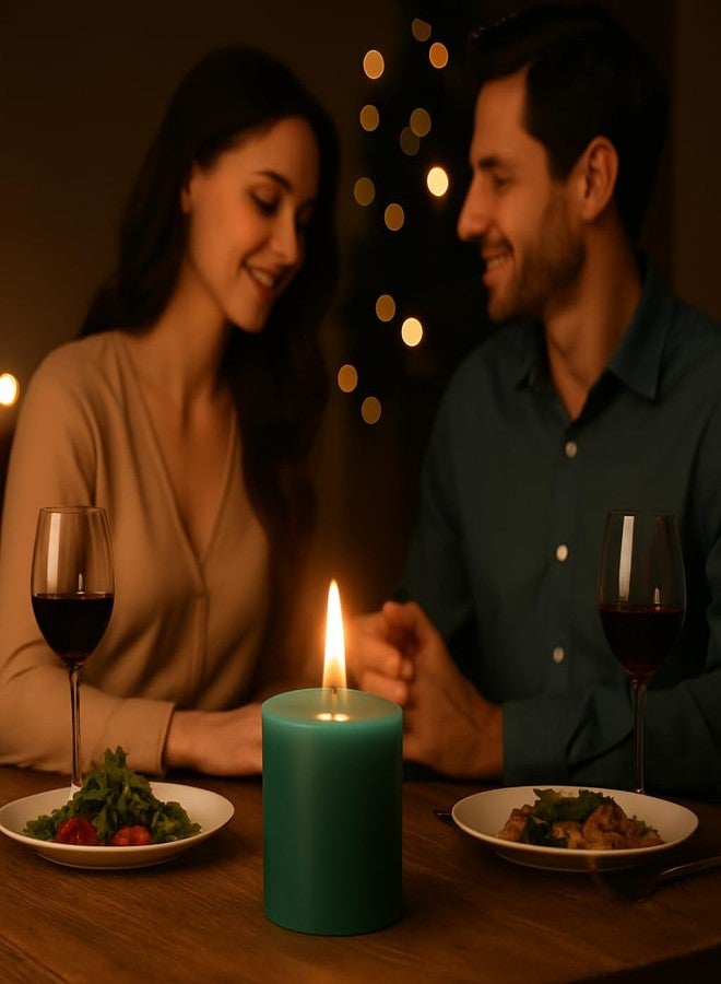 بيور سورس انديا شموع عمودية معطرة من شمع البارافين من بيور سورس إنديا لتزيين المنزل، شموع بدون دخان ولا تقطر (عشب الليمون - أخضر) مجموعة من 3 قطع. - Image 2