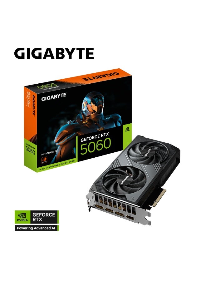 GIGABYTE GeForce RTX 5060 WINDFORCE 8G Graphics Card, 8GB GDDR7, 128-Bit, 28Gbps, PCIe 4.0, Dual Fan Cooling, 3x DisplayPort 2.1, 1x HDMI 2.1, 2497MHz Boost Clock, Ray Tracing, DLSS 4, Compact Dual-Slot GPU | GV-N5060WF2-8GD - Image 2