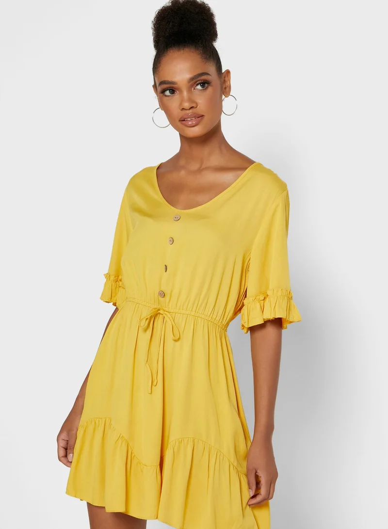 Ginger Ruffle Trim Drawstring  Mini Dress
