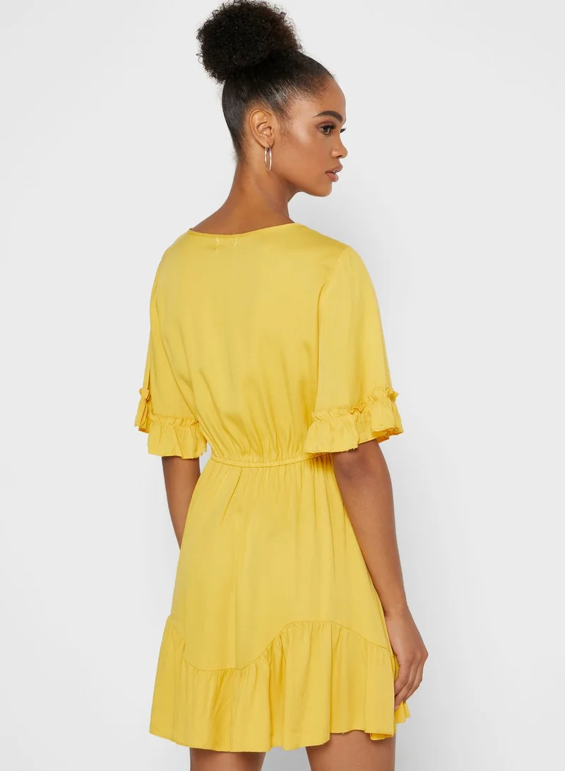 Ginger Ruffle Trim Drawstring  Mini Dress