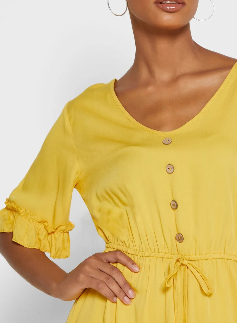 Ginger Ruffle Trim Drawstring  Mini Dress