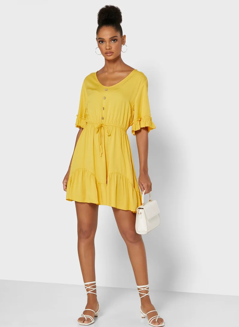 Ginger Ruffle Trim Drawstring  Mini Dress
