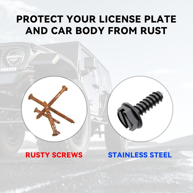 Couslcd Universal License Plate Screws, Stainless Steel Car Tag Plate Mounting Hardware, Anti-Theft, Rust-Proof Bolts for Securing License Plates Frames or Covers on Car, Truck, SUV (8 Sets Black) Hardened processed substance - Image 4