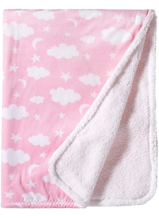 Spasilk Baby Girls Fleece Velboa Baby Blanket For Bed And Strollers Pink Clouds  - Image 1