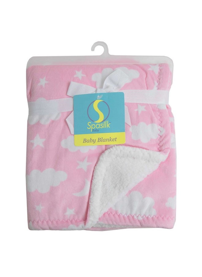 Spasilk Baby Girls Fleece Velboa Baby Blanket For Bed And Strollers Pink Clouds  - Image 4