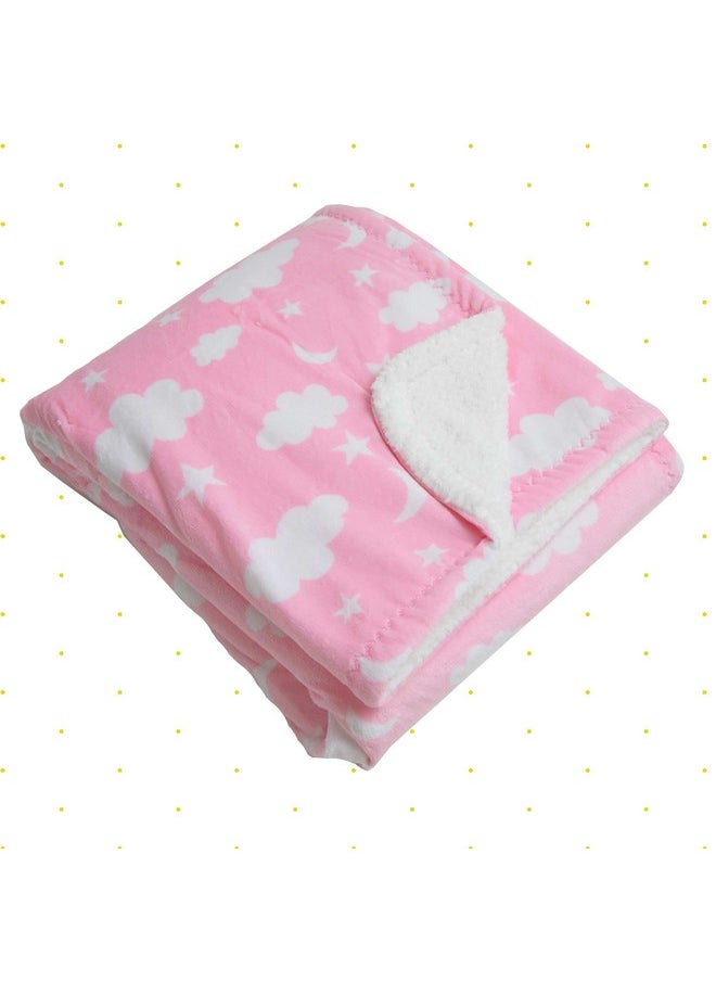 Spasilk Baby Girls Fleece Velboa Baby Blanket For Bed And Strollers Pink Clouds  - Image 2